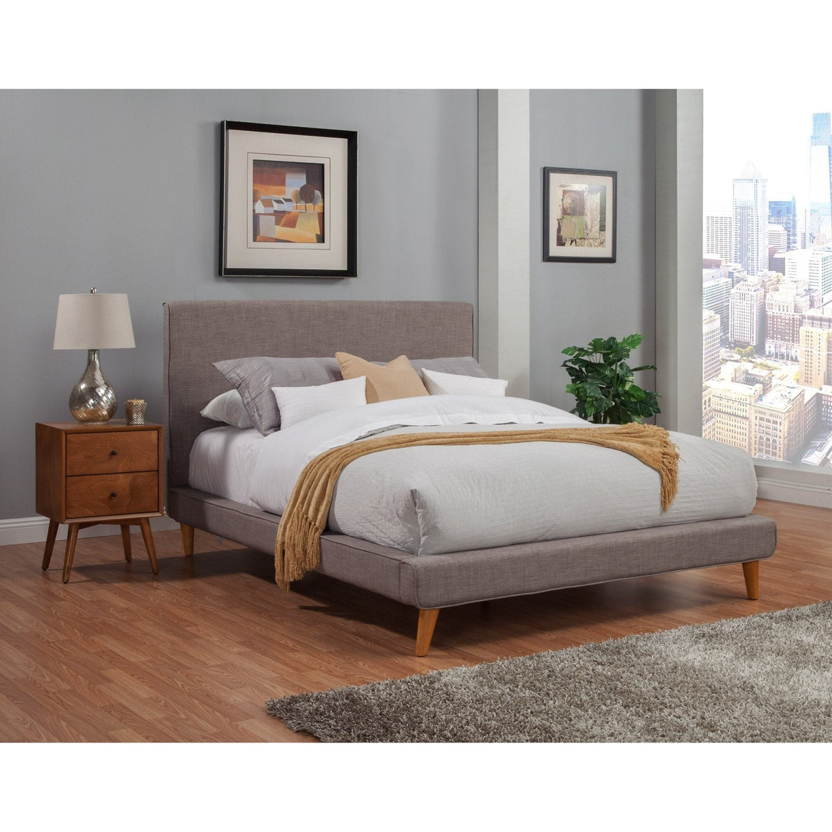 Dark Grey Britney Bed with Acorn Finish Legs