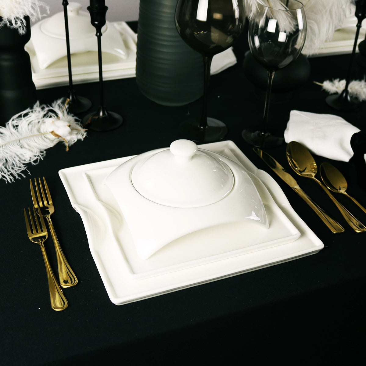 Modern Square White Porcelain Dinnerware Set, 20 Piece Service for 4 – view 21