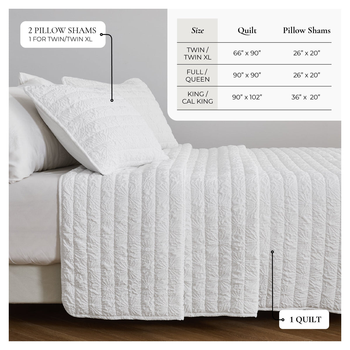 White Floral Embossed Reversible Quilt Set – Floral Microsculpt Collection – view 4
