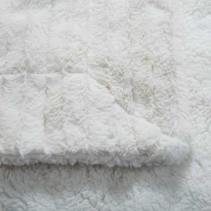 Polar Ivory White Faux Fur and Sherpa Throw Blanket, Reversible – view 2