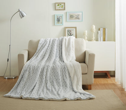 Faux Fur Snowy Owl Throw Blanket in Bluish Gray and Ivory White