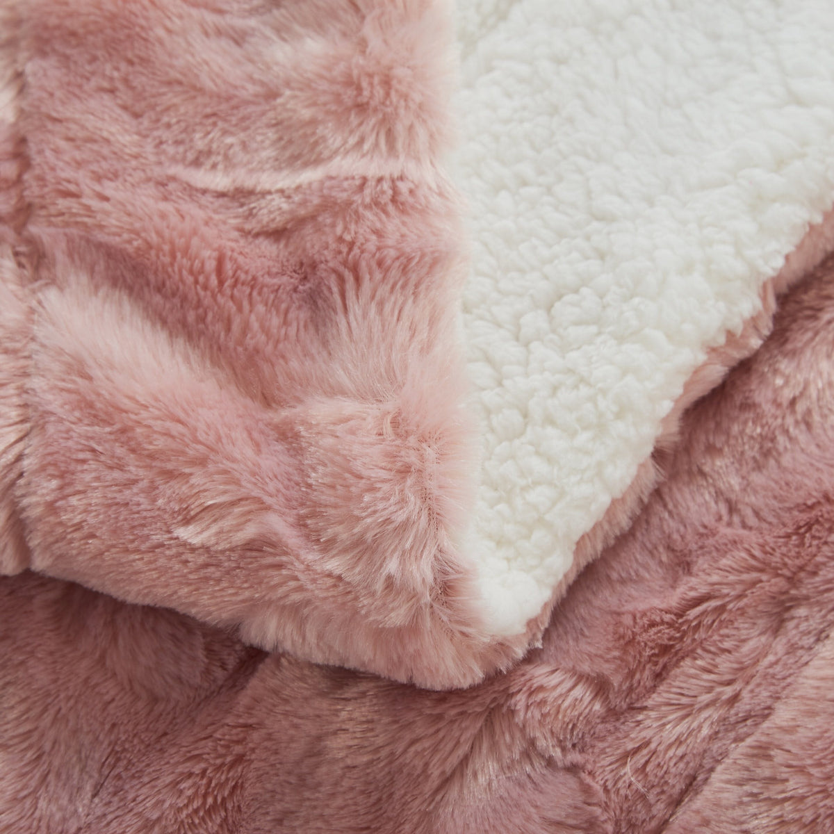 Dusty Rose Pink Faux Fur and Sherpa Throw Blanket – view 7
