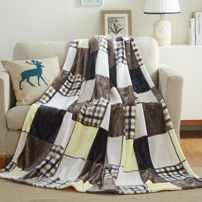 Buttermilk Fall Farmhouse Plaid Patchwork Fleece Throw Blanket – view 2