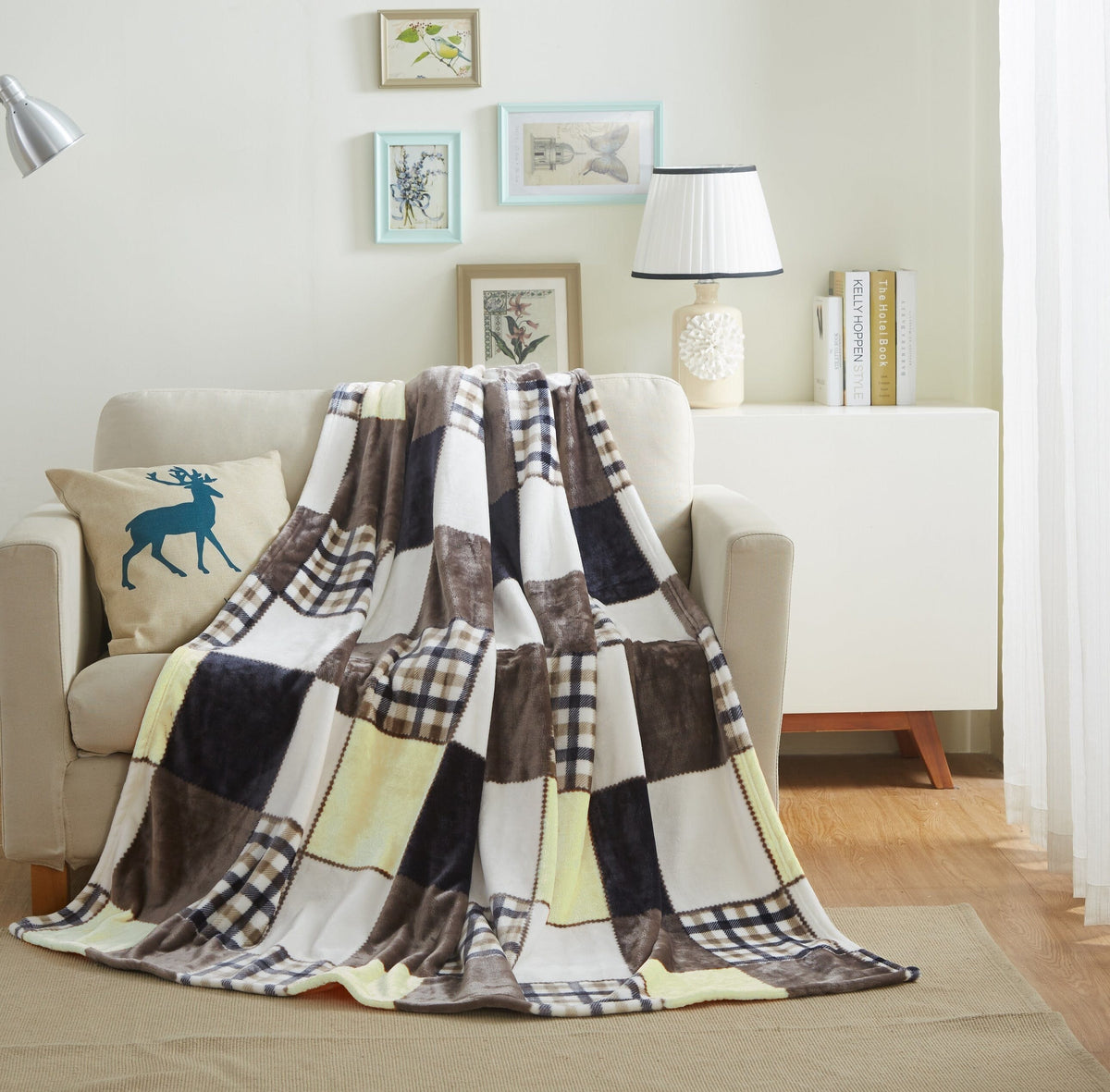 Buttermilk Fall Farmhouse Plaid Patchwork Fleece Throw Blanket – view 5