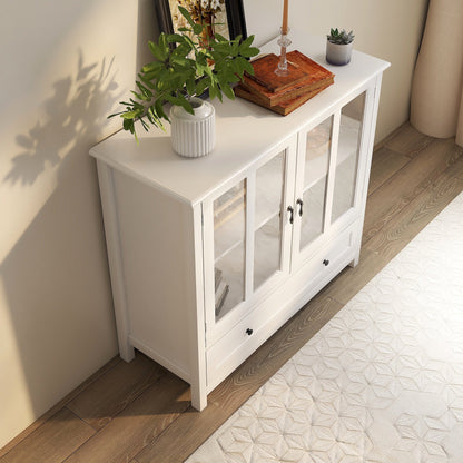 White Buffet Storage Cabinet with Double Glass Doors and Bell Handles – view 3