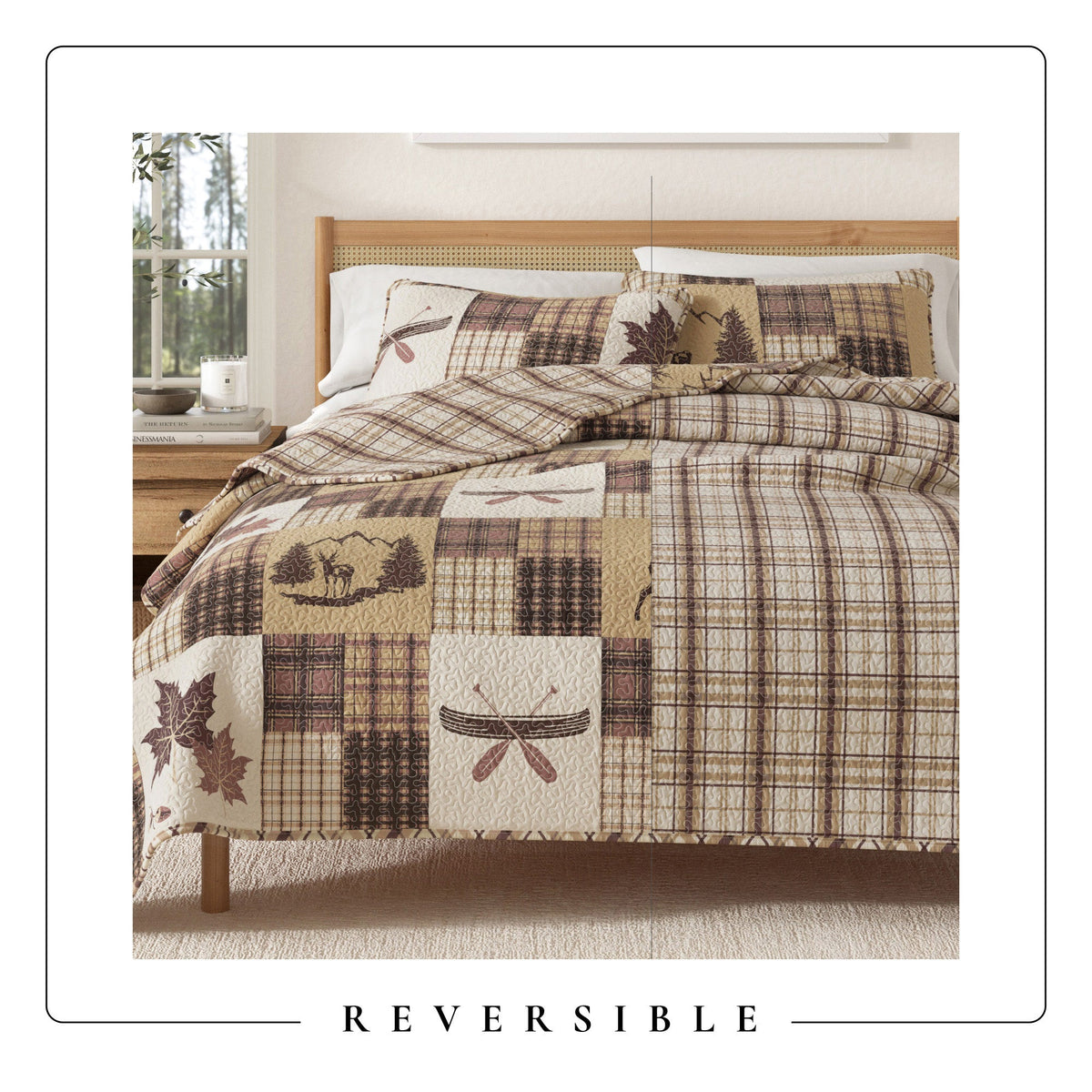 Redwood Deer and Leaf Patchwork Rustic Lodge Quilt Set – view 5