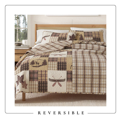 Redwood Deer and Leaf Patchwork Rustic Lodge Quilt Set – view 5