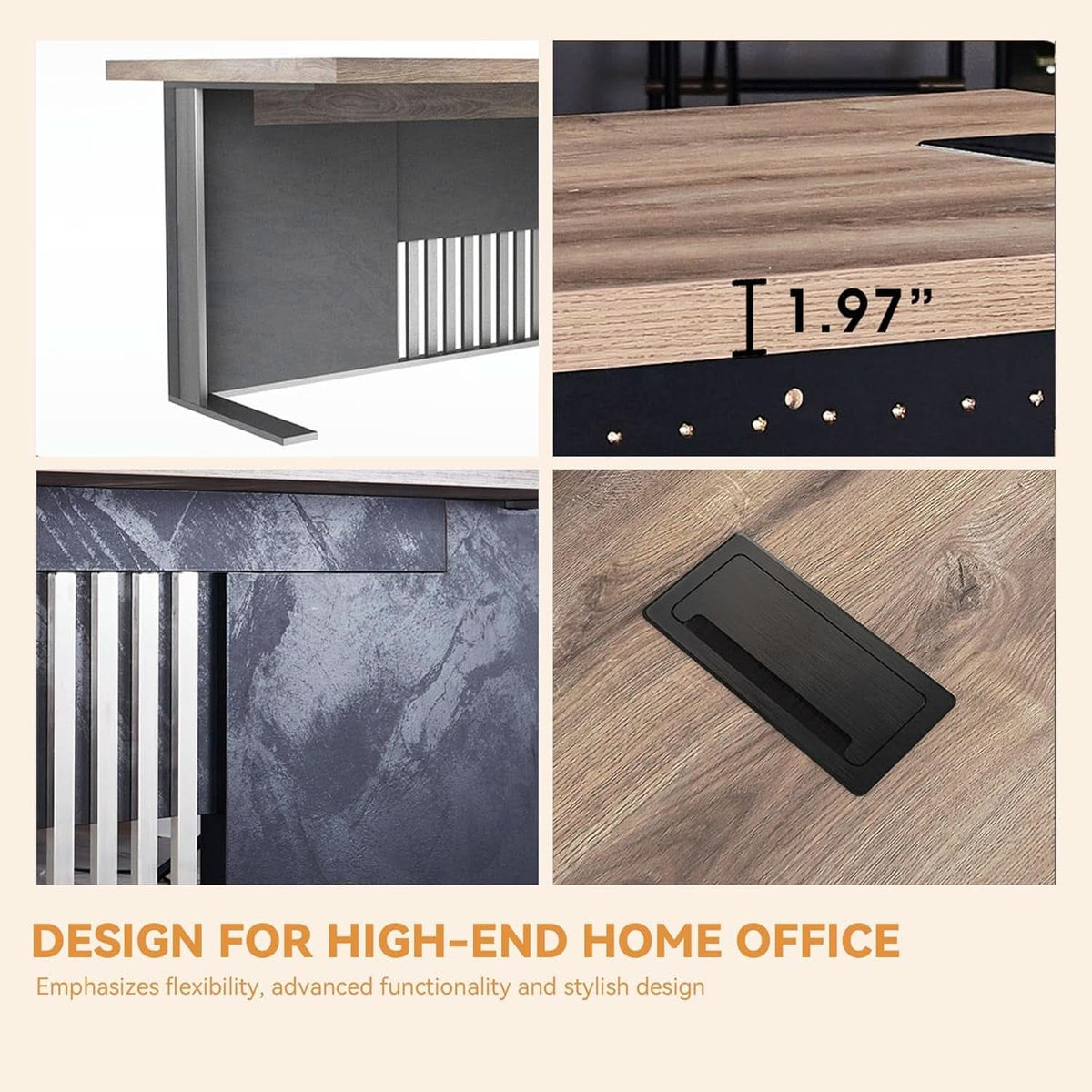70.87-Inch Stainless Steel Executive Desk with Wood Veneer Top – view 3