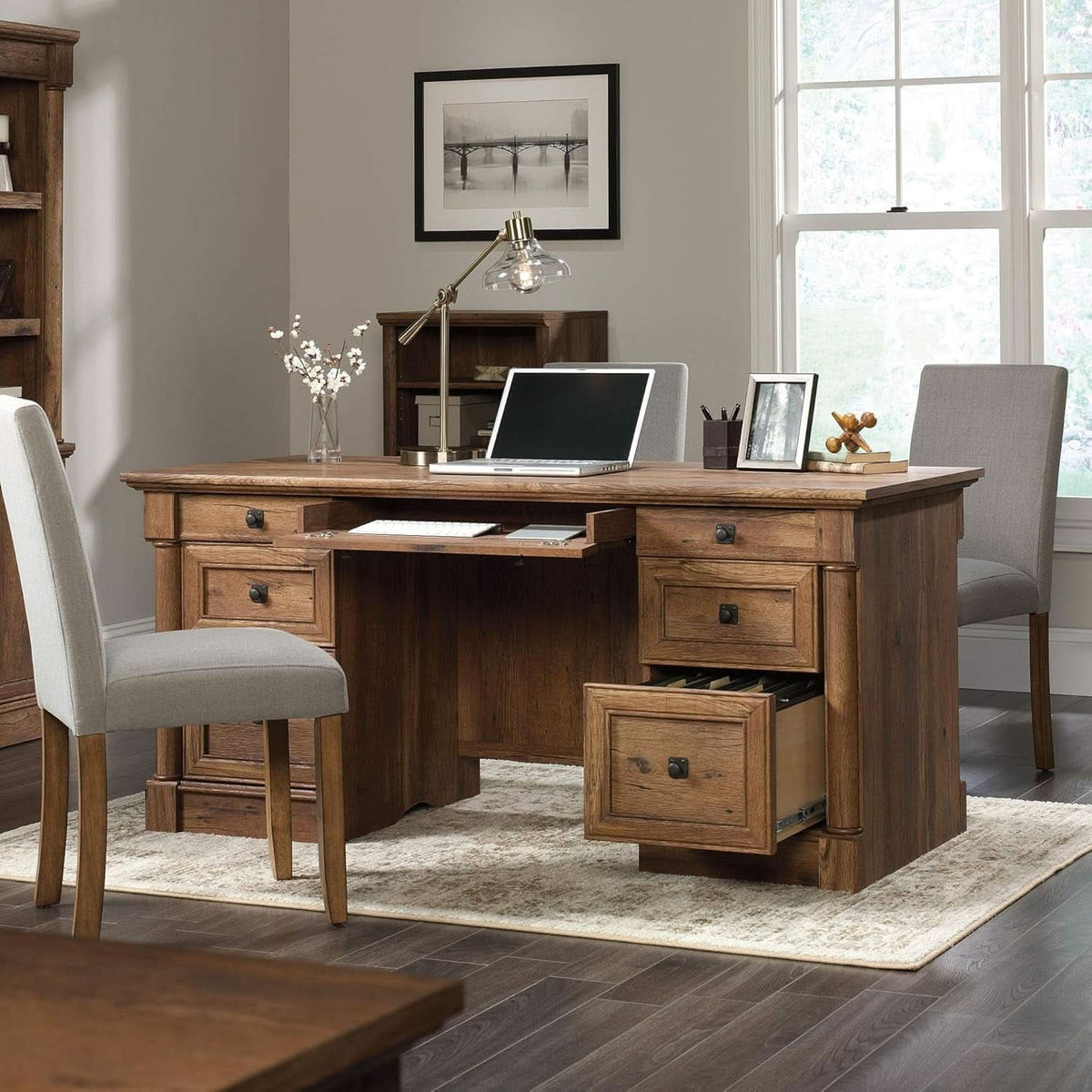 Palladia 65-Inch Executive Desk with Keyboard Drawer, Vintage Oak – view 2