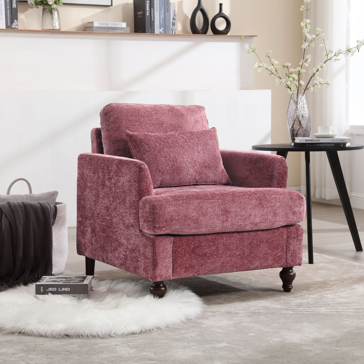 Mid Century Modern Tufted Armchair with Solid Wood Frame – view 17