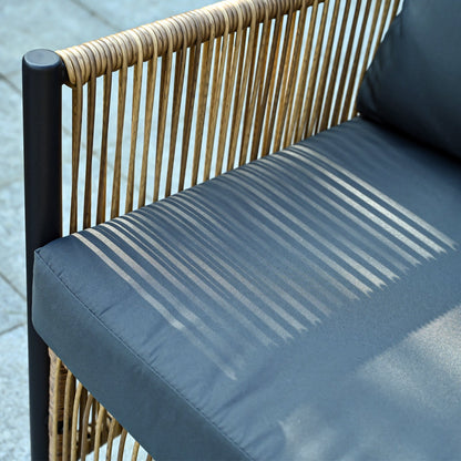 Outdoor PE Wicker 2-Seater Sofa Set with Glass Table, Grey Cushions – view 5