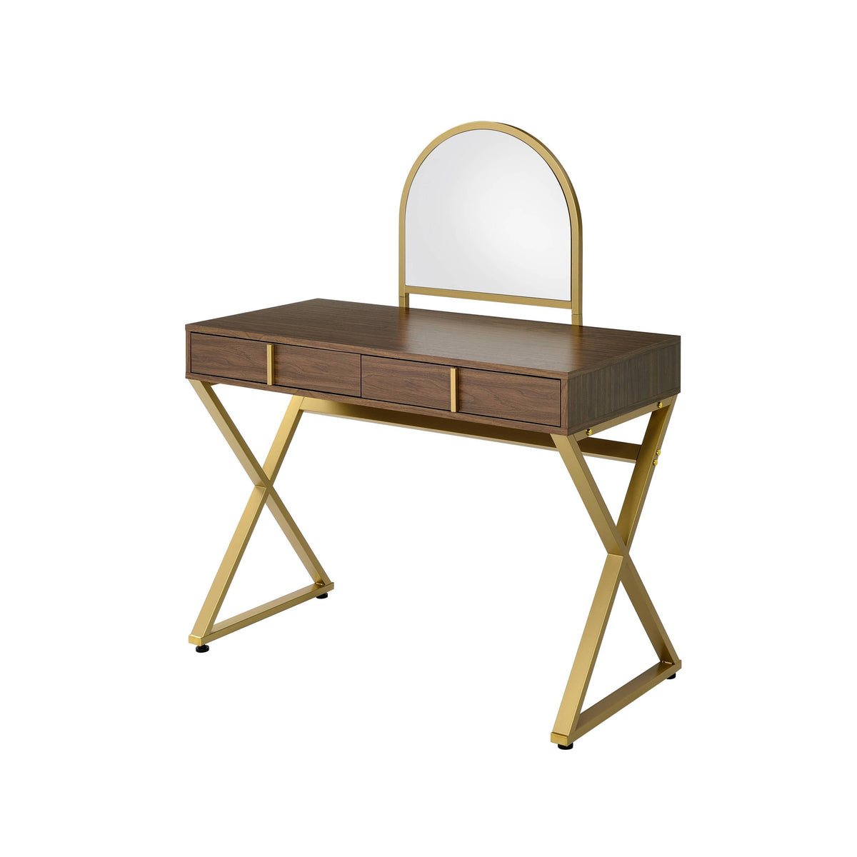 Coleen Walnut and Gold Vanity Desk with Mirror and Jewelry Tray – view 3