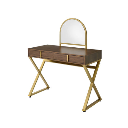 Coleen Walnut and Gold Vanity Desk with Mirror and Jewelry Tray – view 3