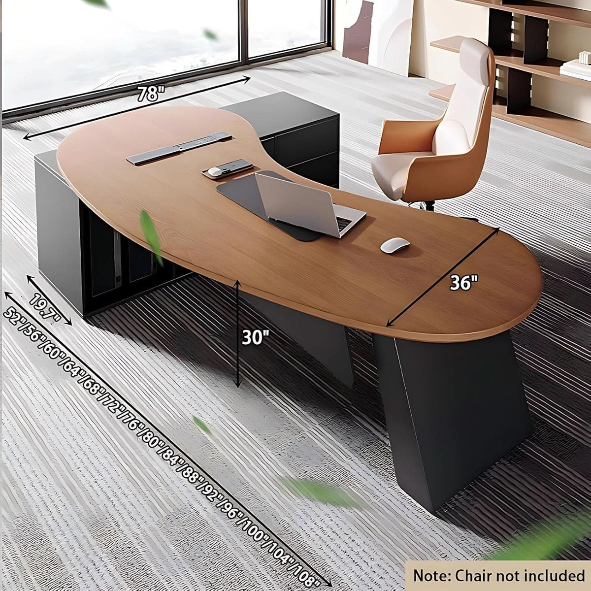 80-Inch L-Shaped Executive Desk with Storage Cabinets and Power Ports – view 2