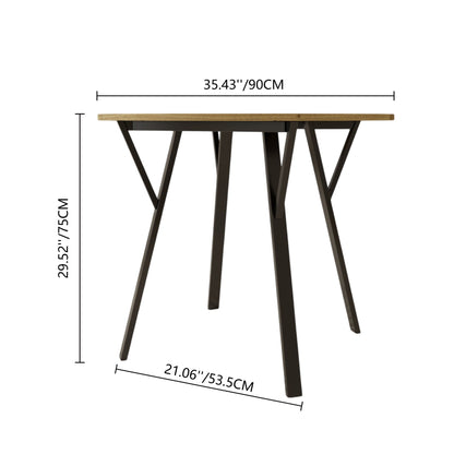 Industrial Round Dining Table for 2-4 with Metal Frame, Rustic Brown – view 3