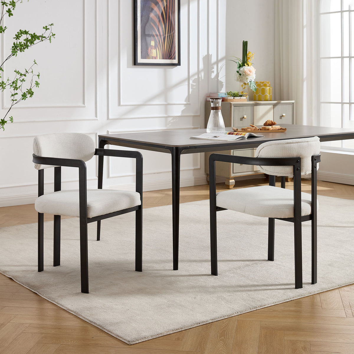 Upholstered Dining Arm Chairs with Metal Legs, Set of 2 – view 11