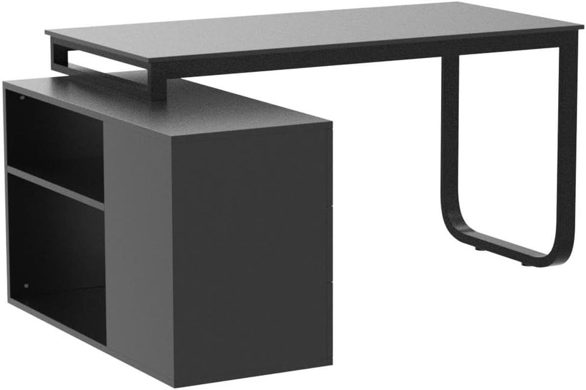 55.1-Inch Black L-Shaped Computer Desk with Reversible Storage Cabinet – view 5