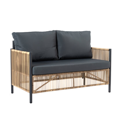 Outdoor PE Wicker 2-Seater Sofa Set with Glass Table, Grey Cushions – view 3