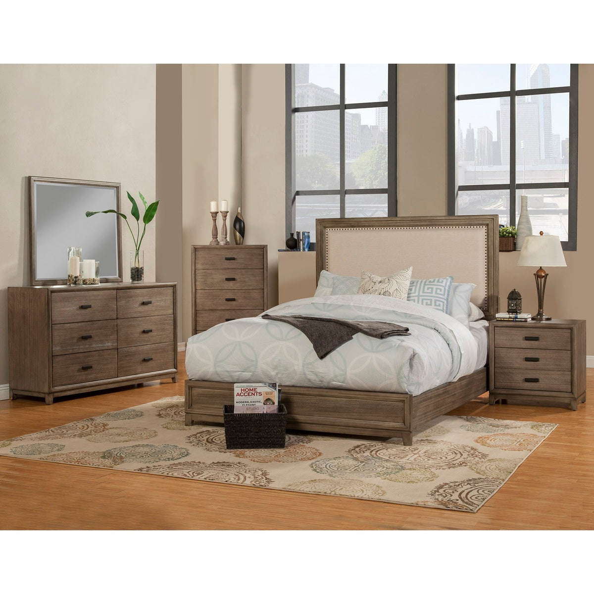 Camilla Antique Gray Mahogany Nightstand with Two Drawers – view 4