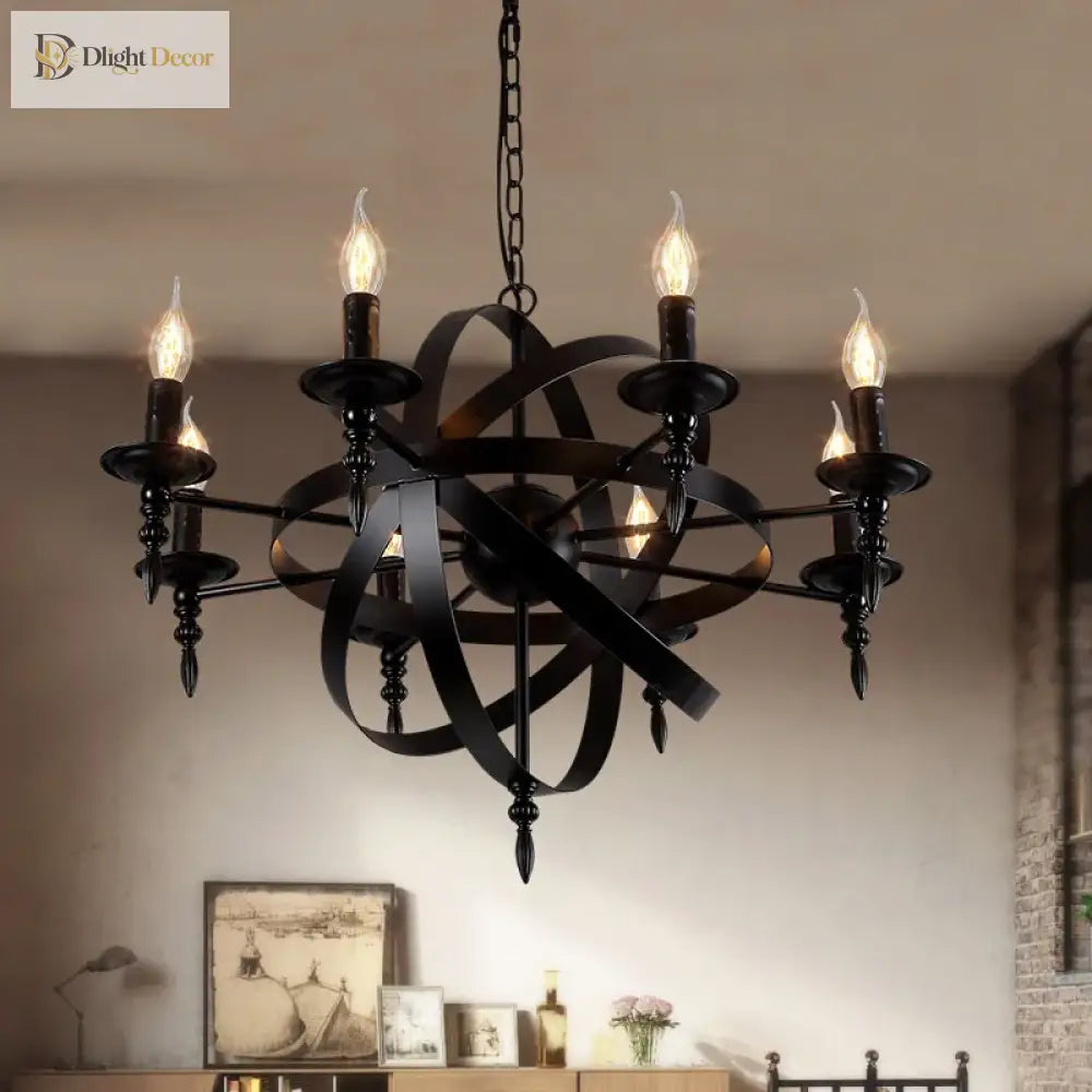 Camille Vintage Candle Chandelier in Wrought Iron, 6 or 8 Lights – view 3