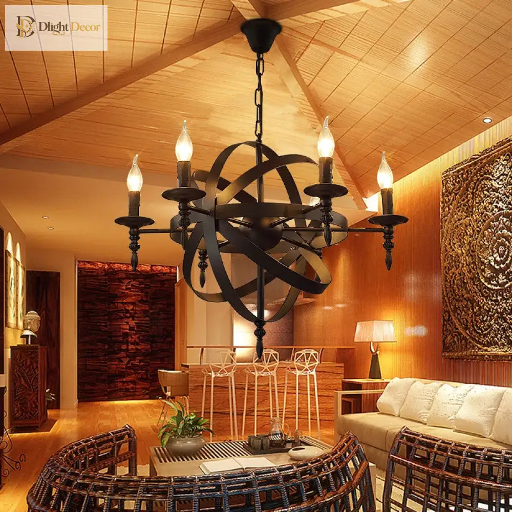 Camille Vintage Candle Chandelier in Wrought Iron, 6 or 8 Lights – view 2