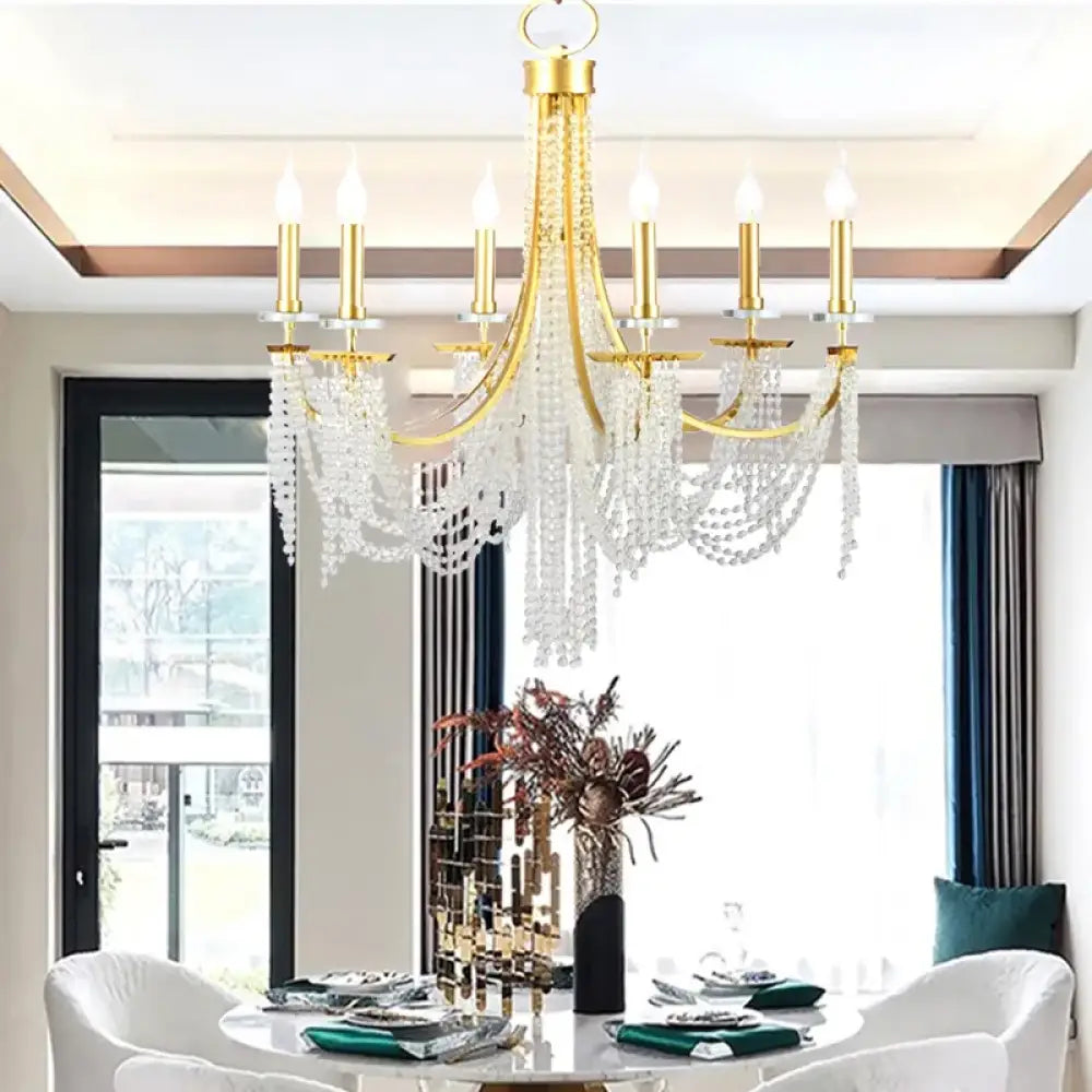 Gold frame classic candle-style LED chandelier in a traditional dining room