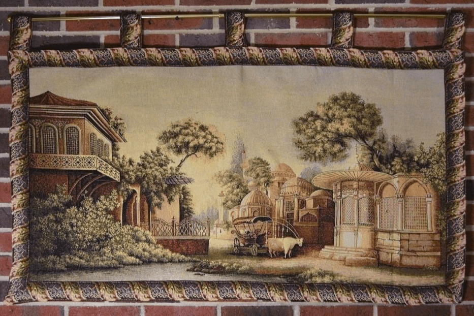 Middle Eastern Landscape Tapestry Wall Hanging with Floral Border – view 4