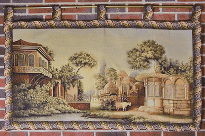 Middle Eastern Landscape Tapestry Wall Hanging with Floral Border – view 3