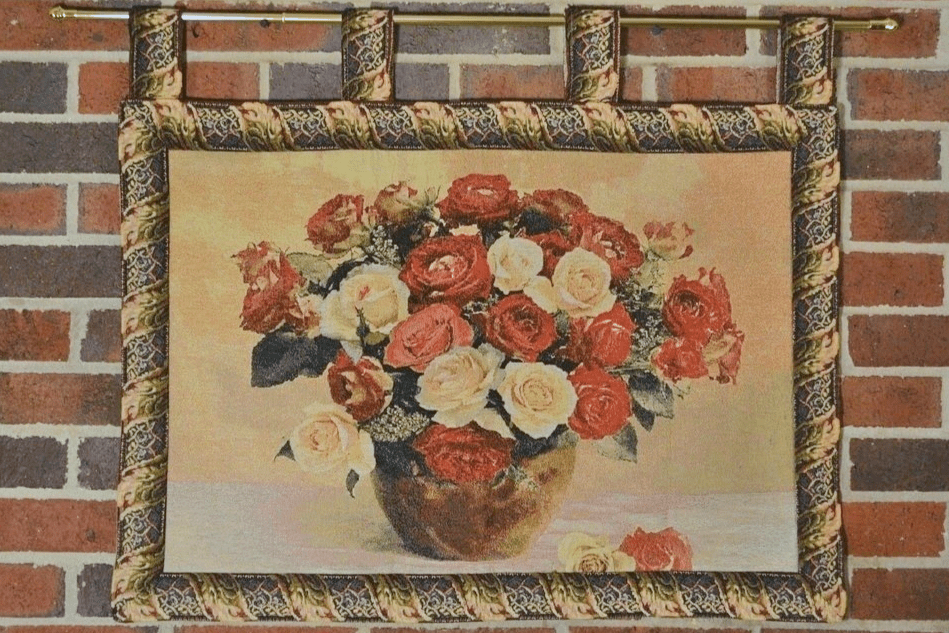 Jacquard Rose Basket Cotton Blend Tapestry Wall Hanging, 27 x 20 Inch – view 3