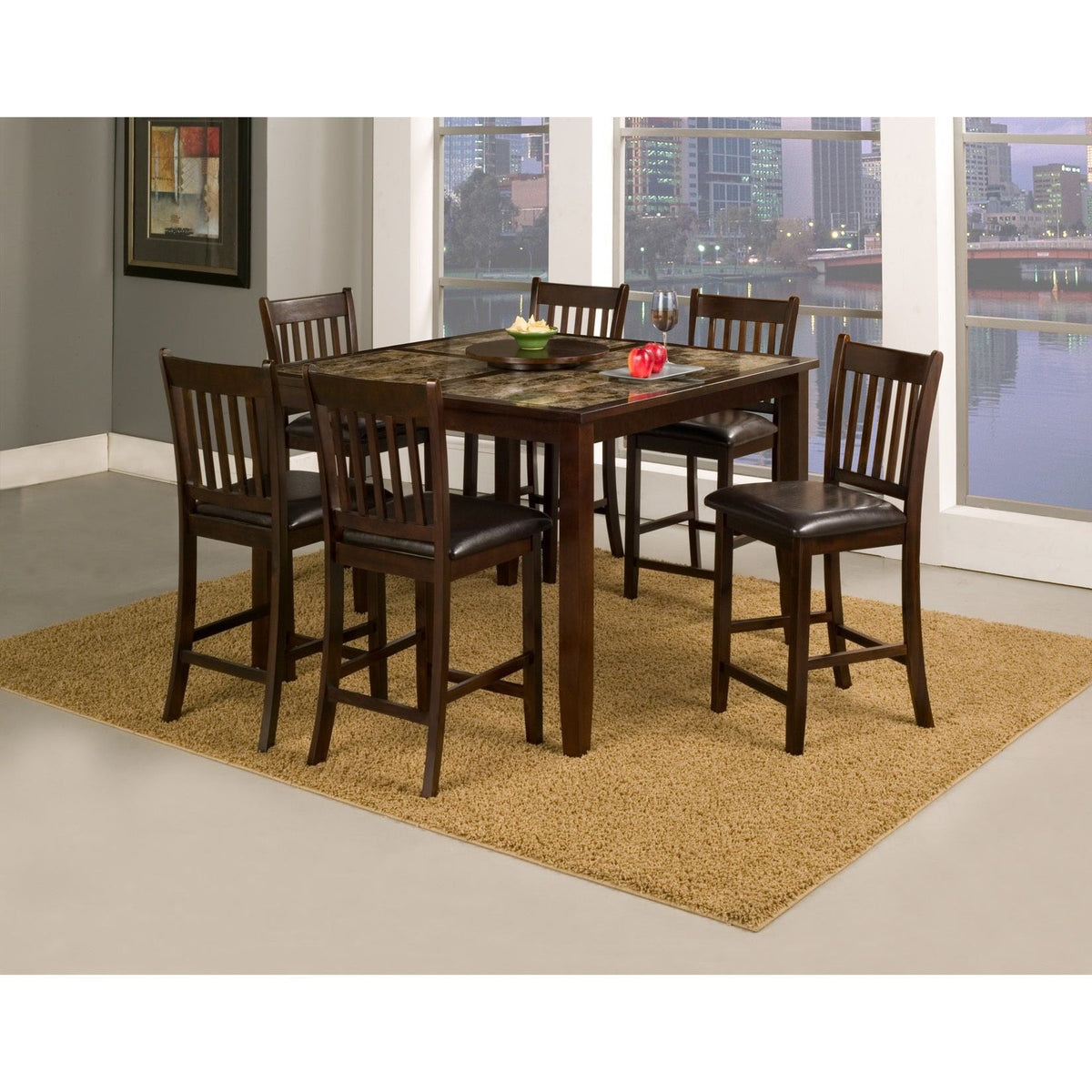 Capitola Faux Marble Large Pub Table, Espresso Finish