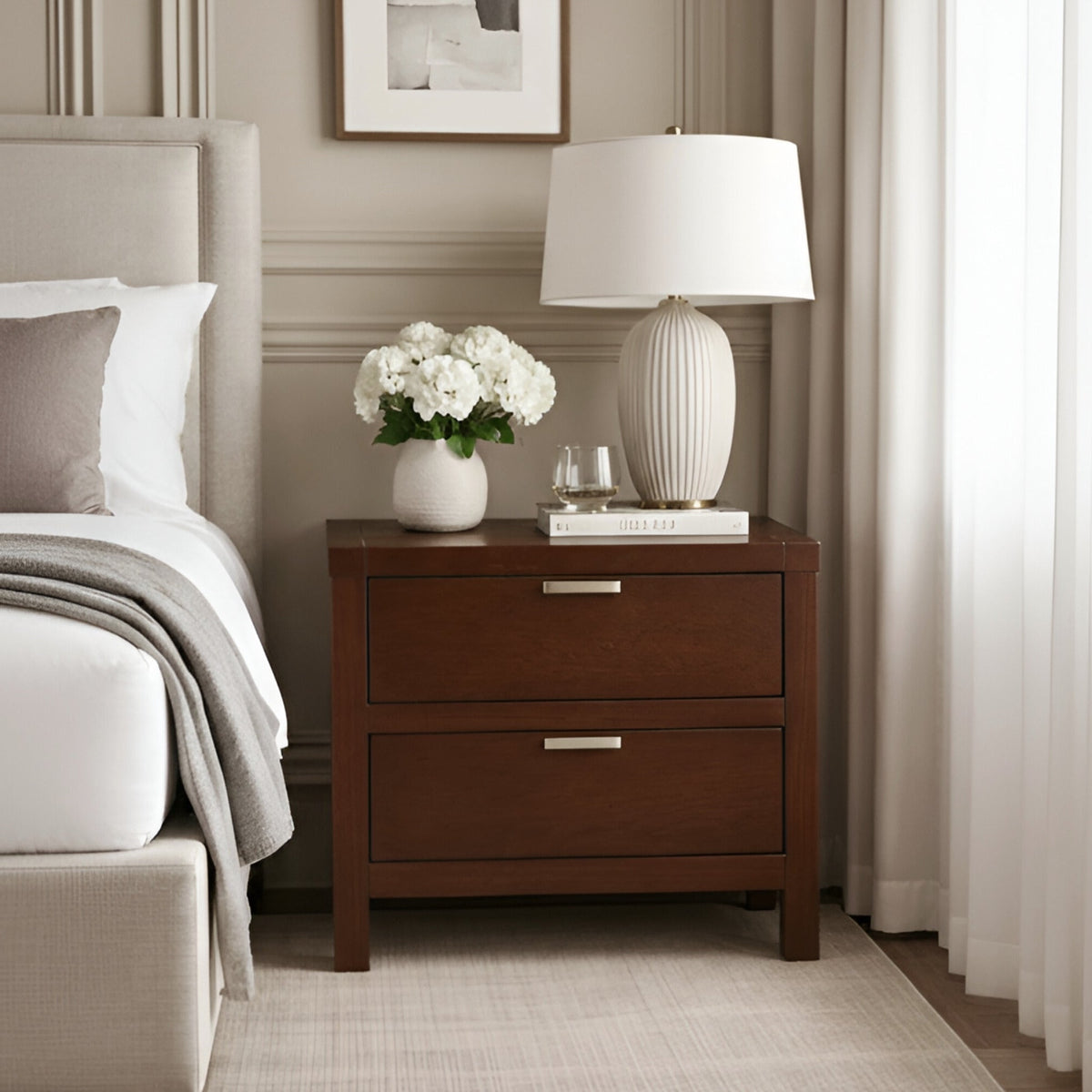 Carmel Contemporary 2-Drawer Nightstand with Nickel Hardware – view 7