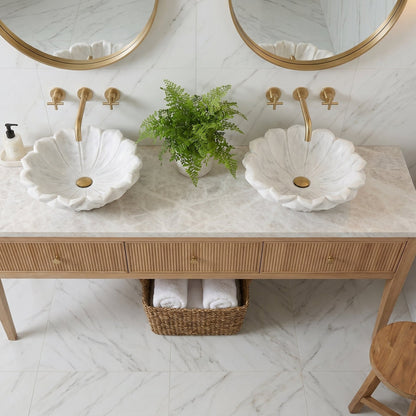 Carrara White Marble Flower-Shaped Vessel Sink, Polished, 18" Diameter – view 2