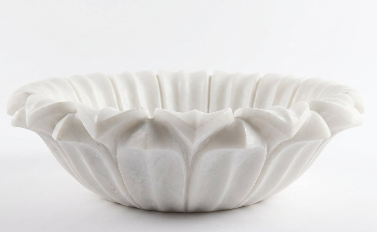 Carrara White Marble Flower-Shaped Vessel Sink, Polished, 18" Diameter – view 3