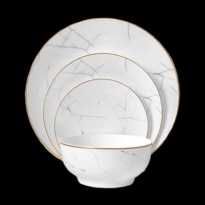 Fine Bone China Dinnerware with Carrara Marble Design, 16-Piece