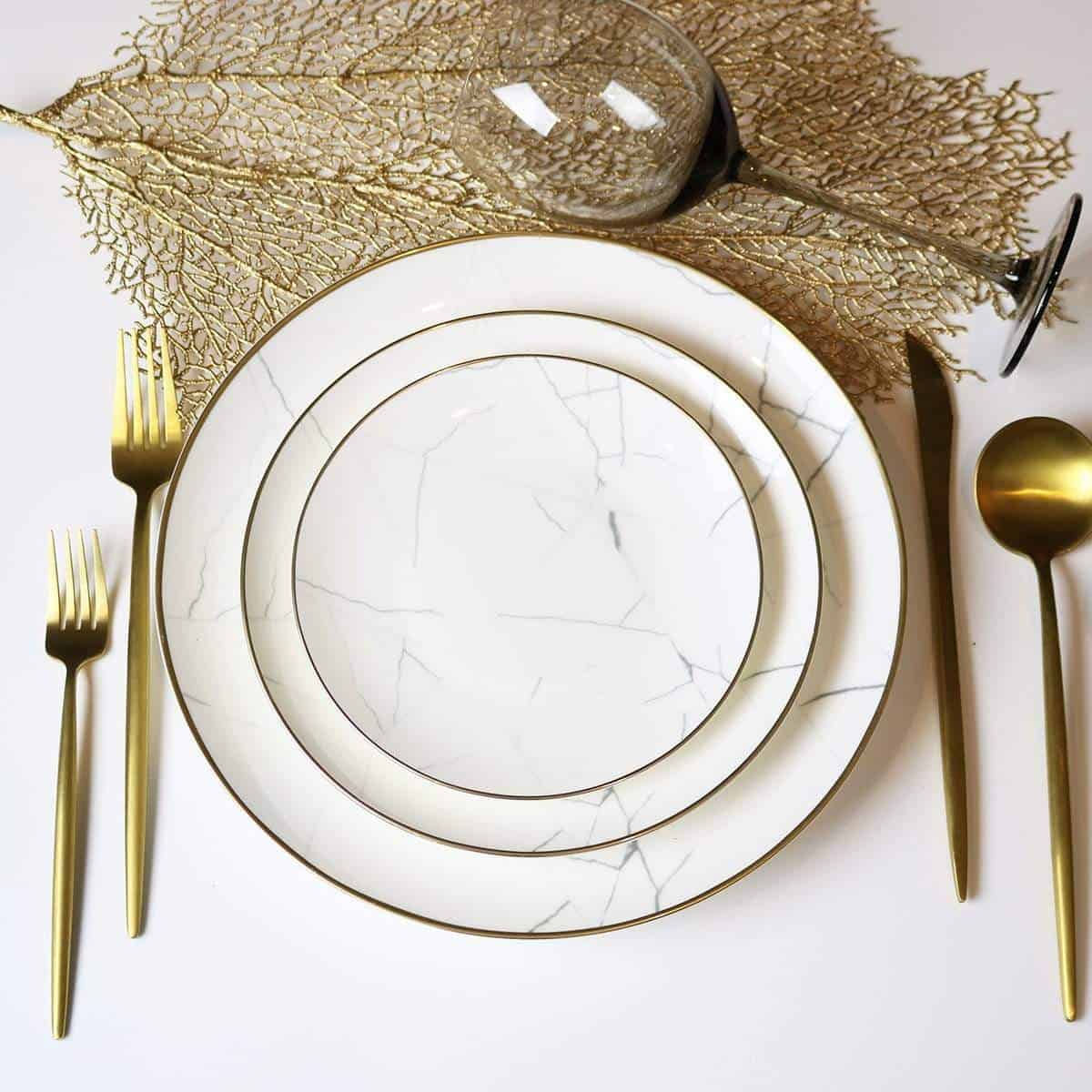 Carrara Marble Fine Bone China Dinnerware Set with Gold Rim, 16 Piece – view 4