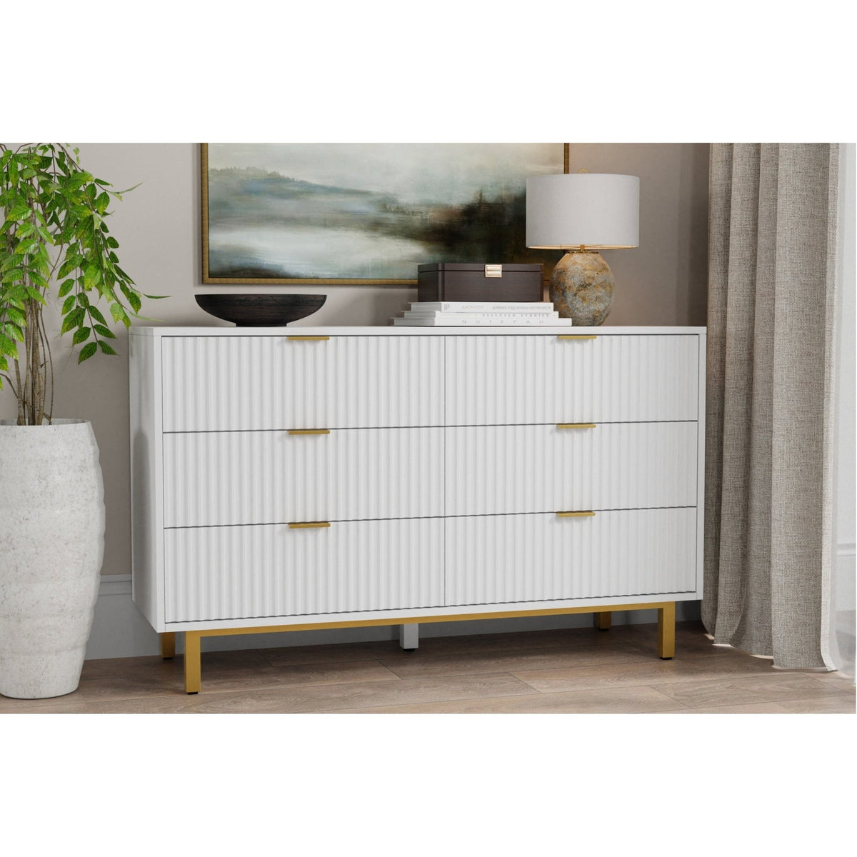 Casey Dresser with Textured Drawers and Gold Accents