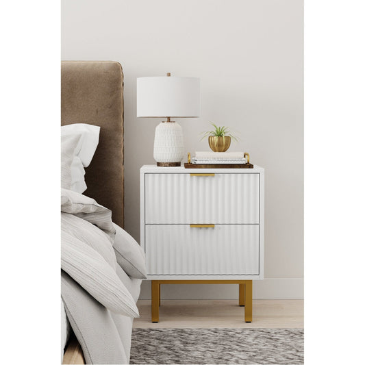Textured Two-Drawer Nightstand with Gold Accents