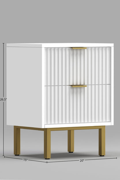 Casey 2-Drawer Nightstand with Textured Fronts and Gold Legs – view 4
