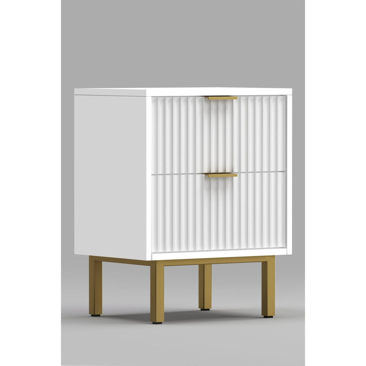 Casey 2-Drawer Nightstand with Textured Fronts and Gold Legs – view 3