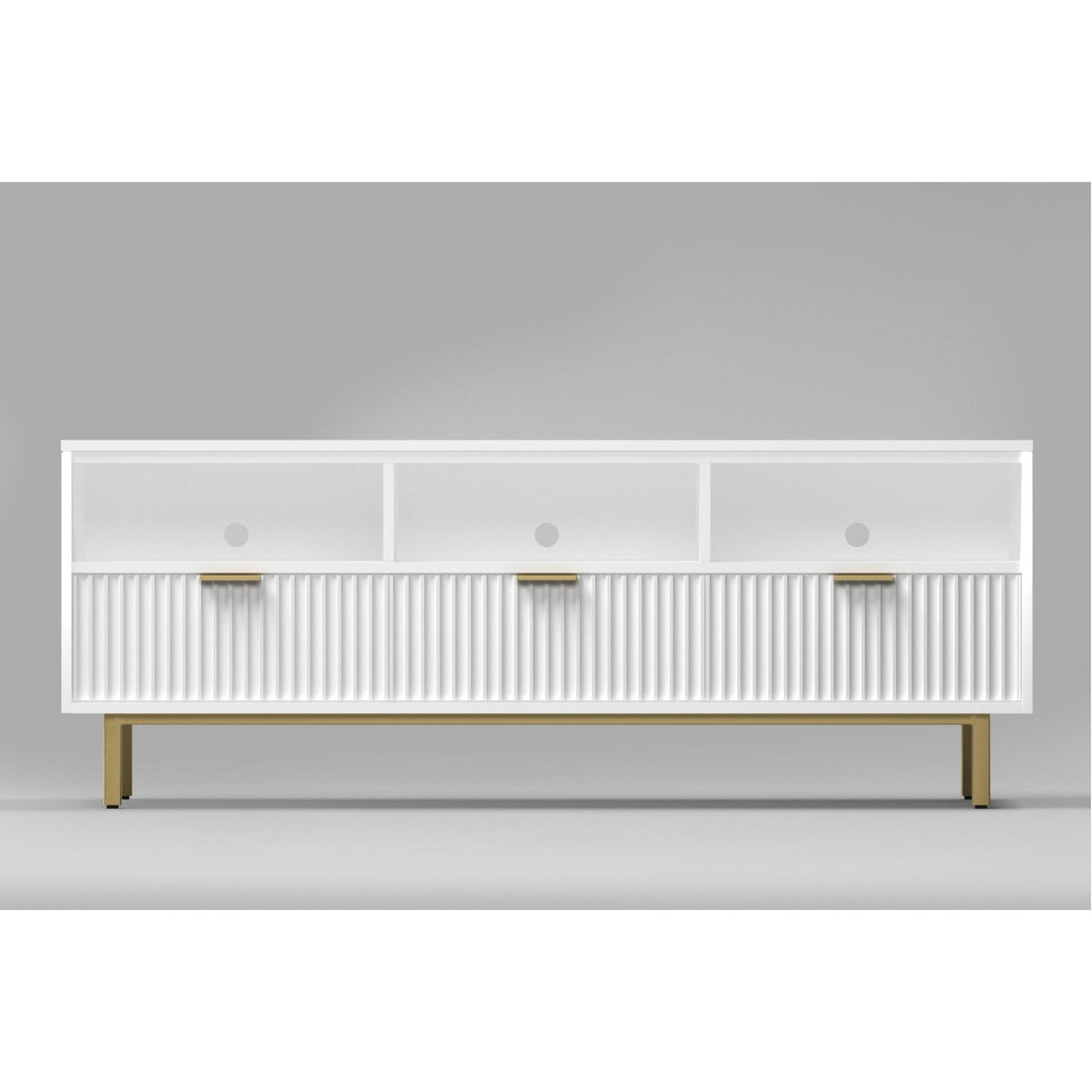 Casey TV Console with Textured Drawers and Gold Accents – view 2