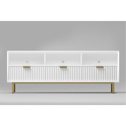 Casey TV Console with Textured Drawers and Gold Accents – view 2