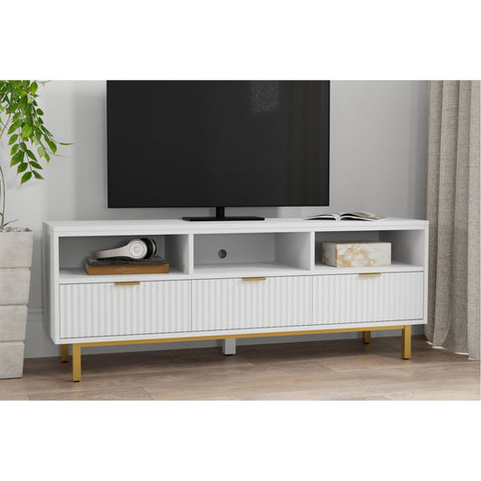 Textured Drawer TV Console with Gold Accents