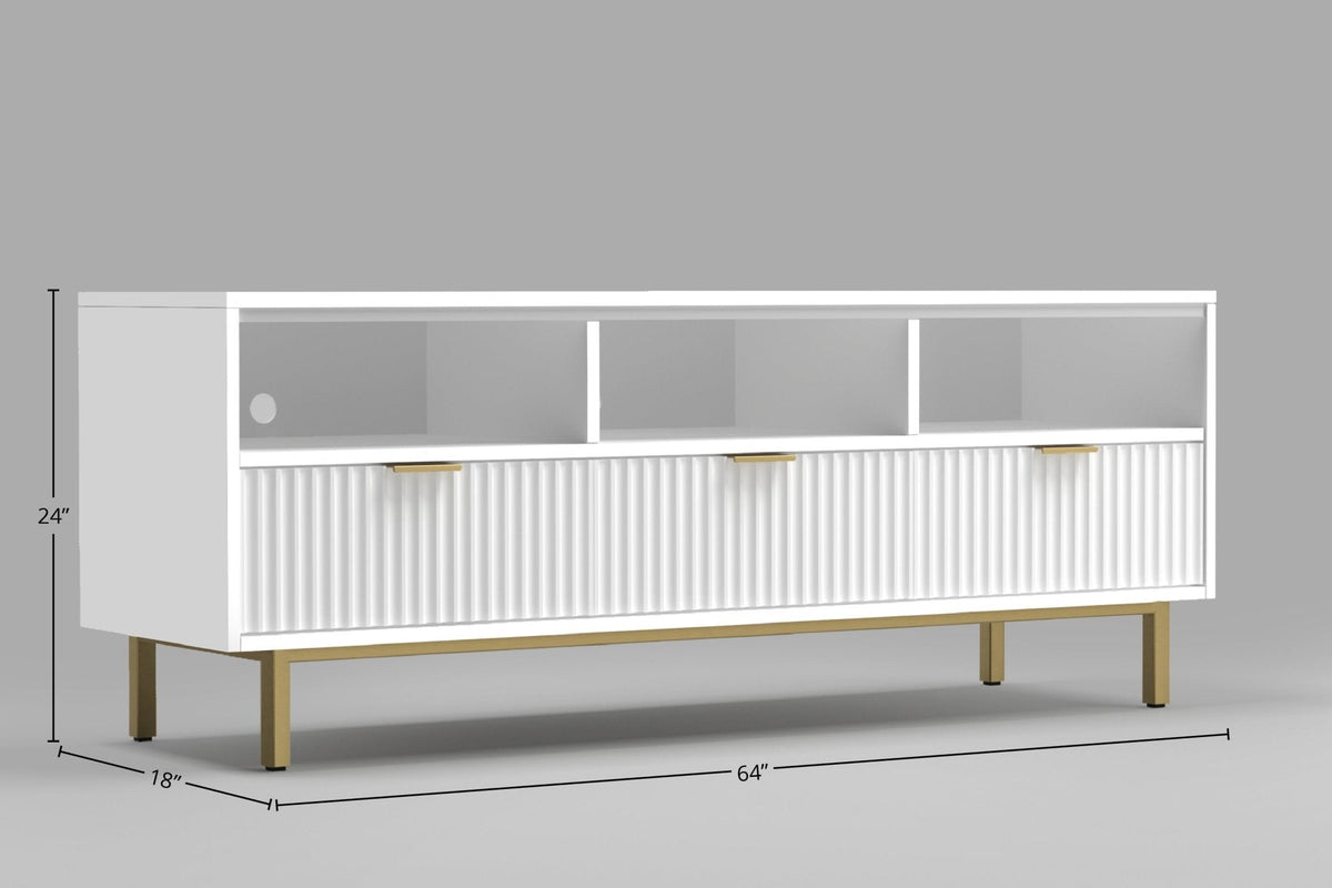 Casey TV Console with Textured Drawers and Gold Accents – view 4
