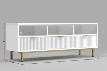 Casey TV Console with Textured Drawers and Gold Accents – view 4