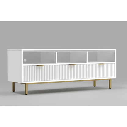 Casey TV Console with Textured Drawers and Gold Accents – view 3