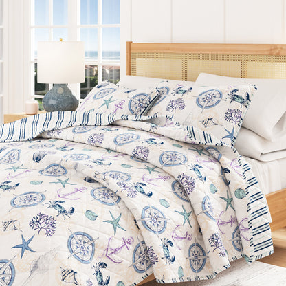 Azure Collection Navy Nautical Coastal Quilt Set – view 6