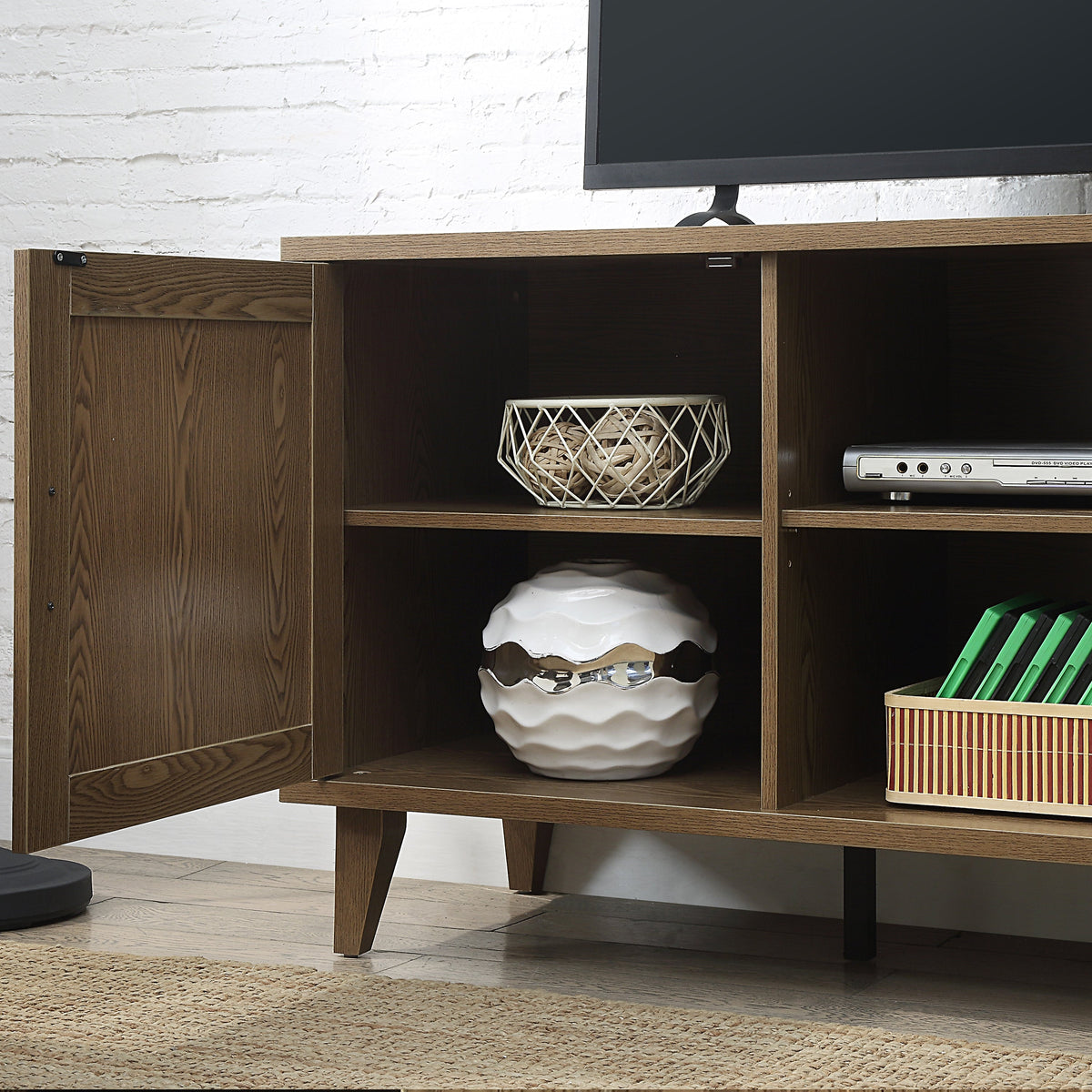 Modern 60 Inch Walnut TV Stand with Storage and Cable Management – view 3