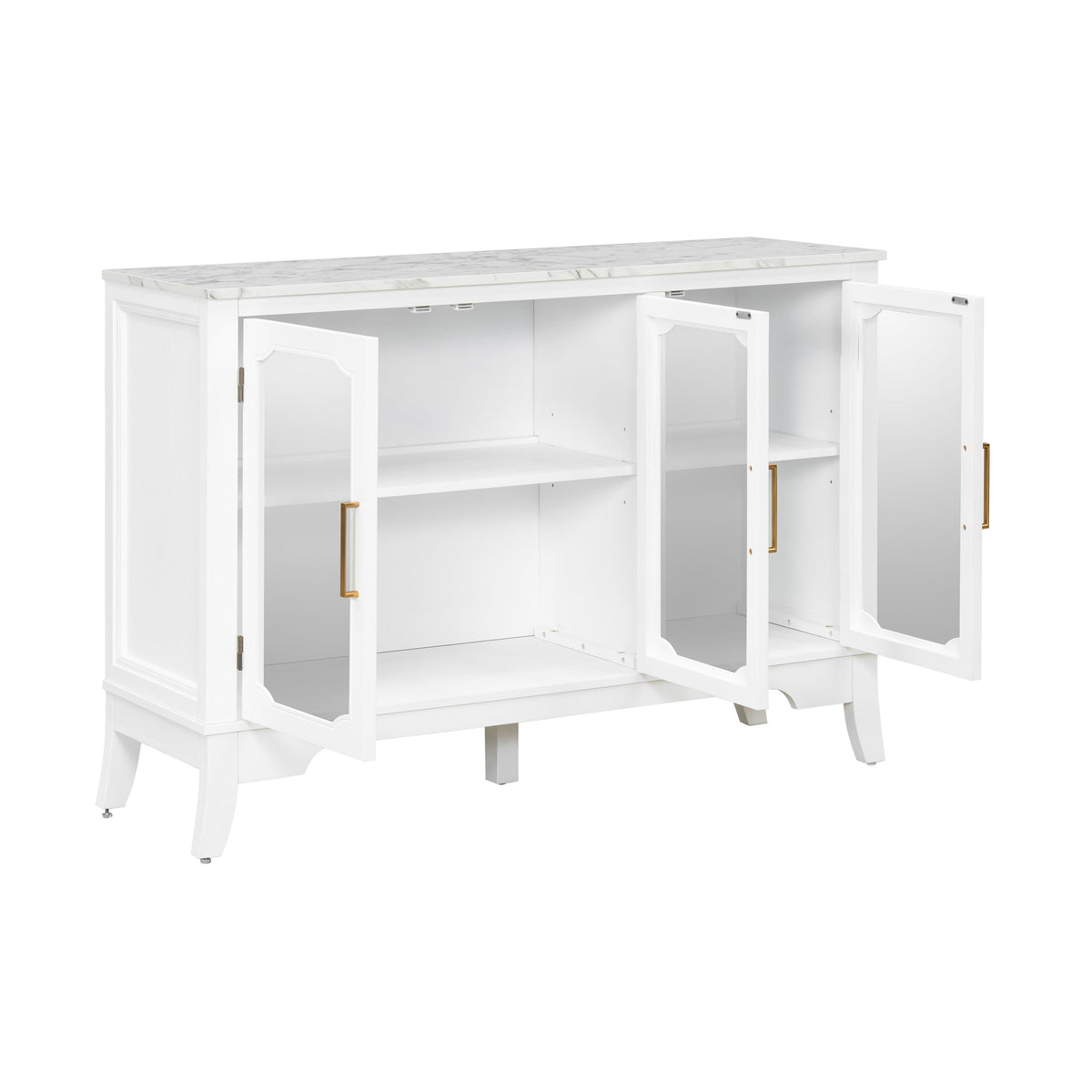 White 3-Door Storage Cabinet with Glass Panels and Gold Handles – view 6