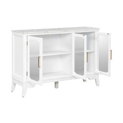 White 3-Door Storage Cabinet with Glass Panels and Gold Handles – view 6