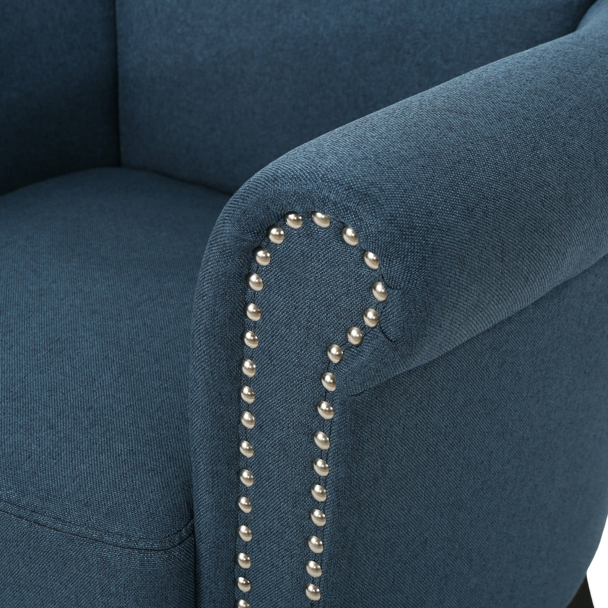 Navy Blue Fabric Club Chair with Nailhead Trim and Birch Wood Legs – view 11
